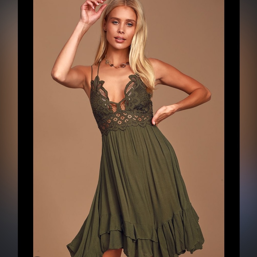 FREE PEOPLE Adella Olive Slip Dress
